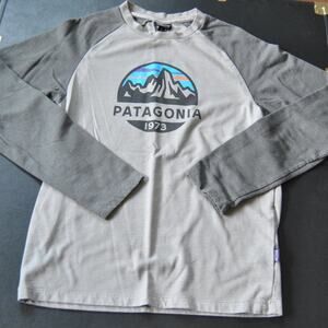 Patagonia Mountain Logo Gray Long Sleeve Shirt 1973 Fitz Roy Scope Small